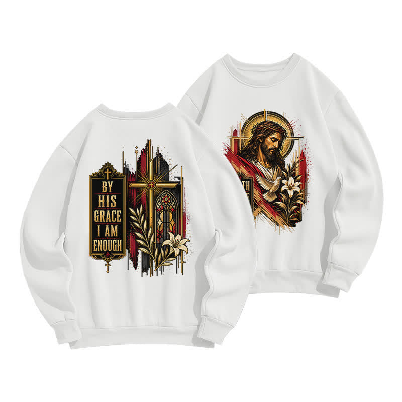 Christianartworkshop By His Grace Stained Glass Cross Black Crewneck Sweatshirt - White - 2XL - image 6