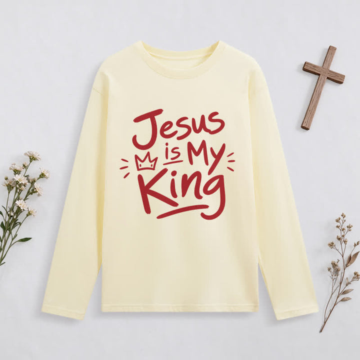 Christianartworkshop Jesus Is My King Crown Graphic Long Sleeve T Shirt - Beige - 4XL - image 9