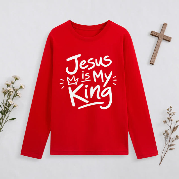 Christianartworkshop Jesus Is My King Crown Graphic Long Sleeve T Shirt - Orange - 4XL - image 11