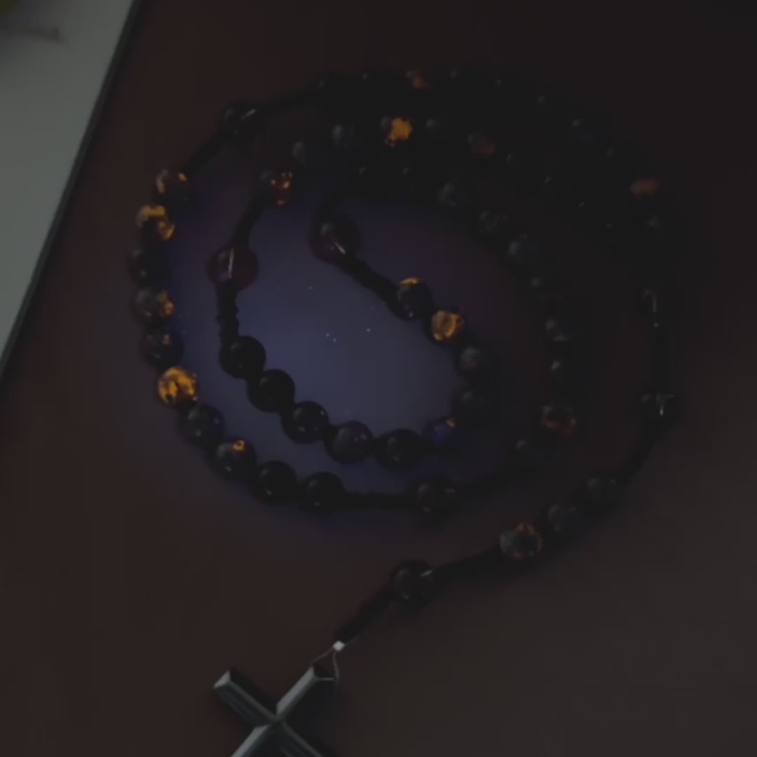 Christianartworkshop Color-Shifting Luminous Flame Stone Beads Rosary with Cross