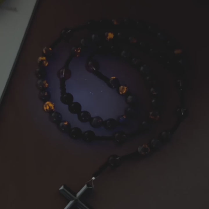 Christianartworkshop Color-Shifting Luminous Flame Stone Beads Rosary with Cross